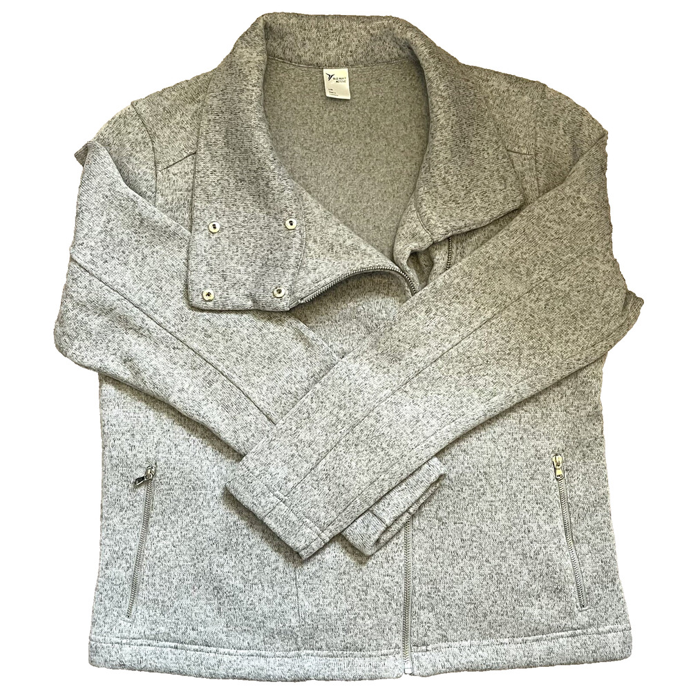 Old Navy Jacket Active Women's Grey Zip Snap Size L Full Zip Collar To High Neck
